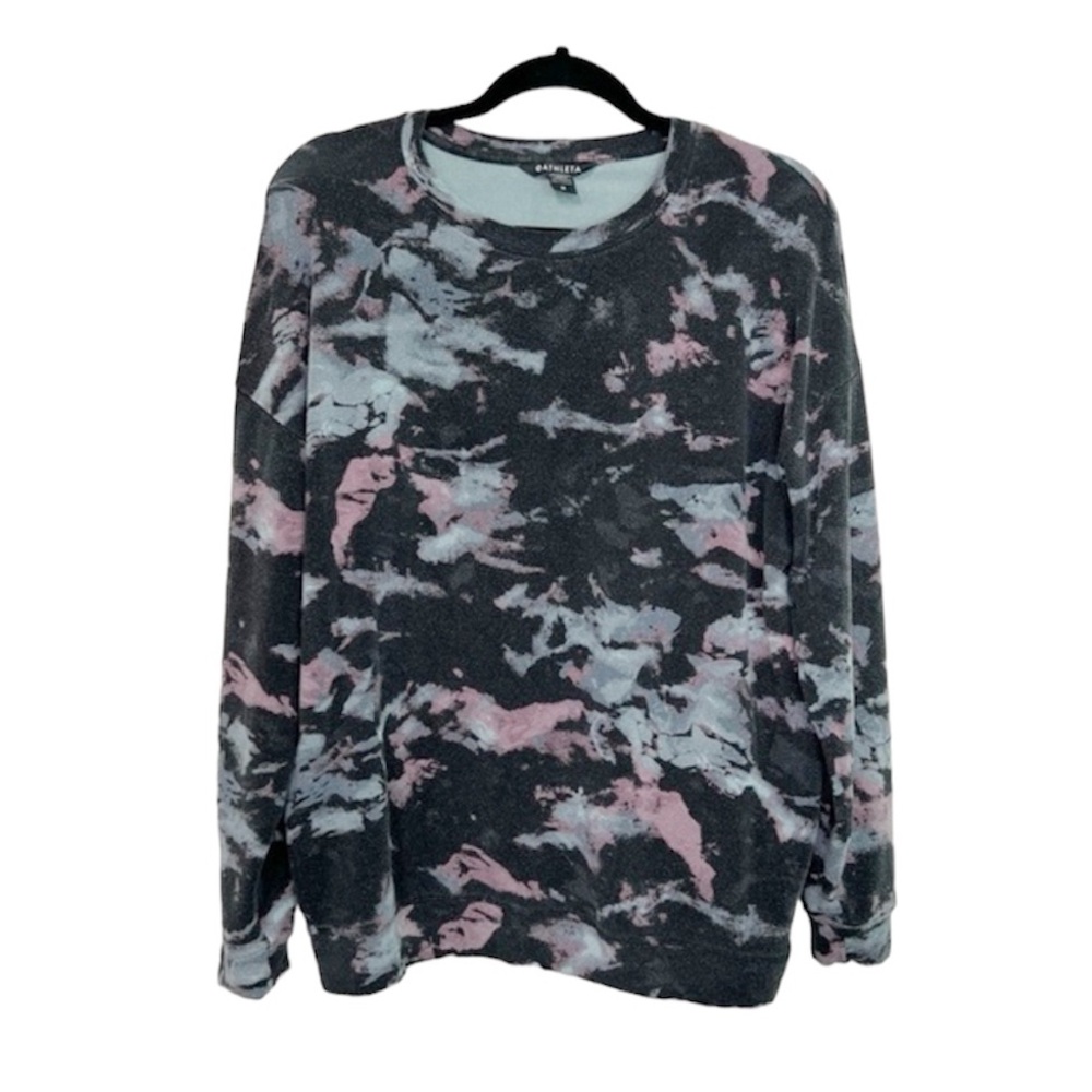 ATHLETA Balance Patterned Pullover Sweatshirt Top in Marine Black size Medium